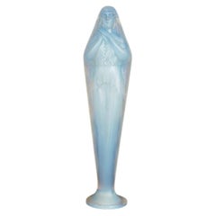 1919 René Lalique Statue Voilee Mains Jointes Opalescent Glass with Blue Patina
