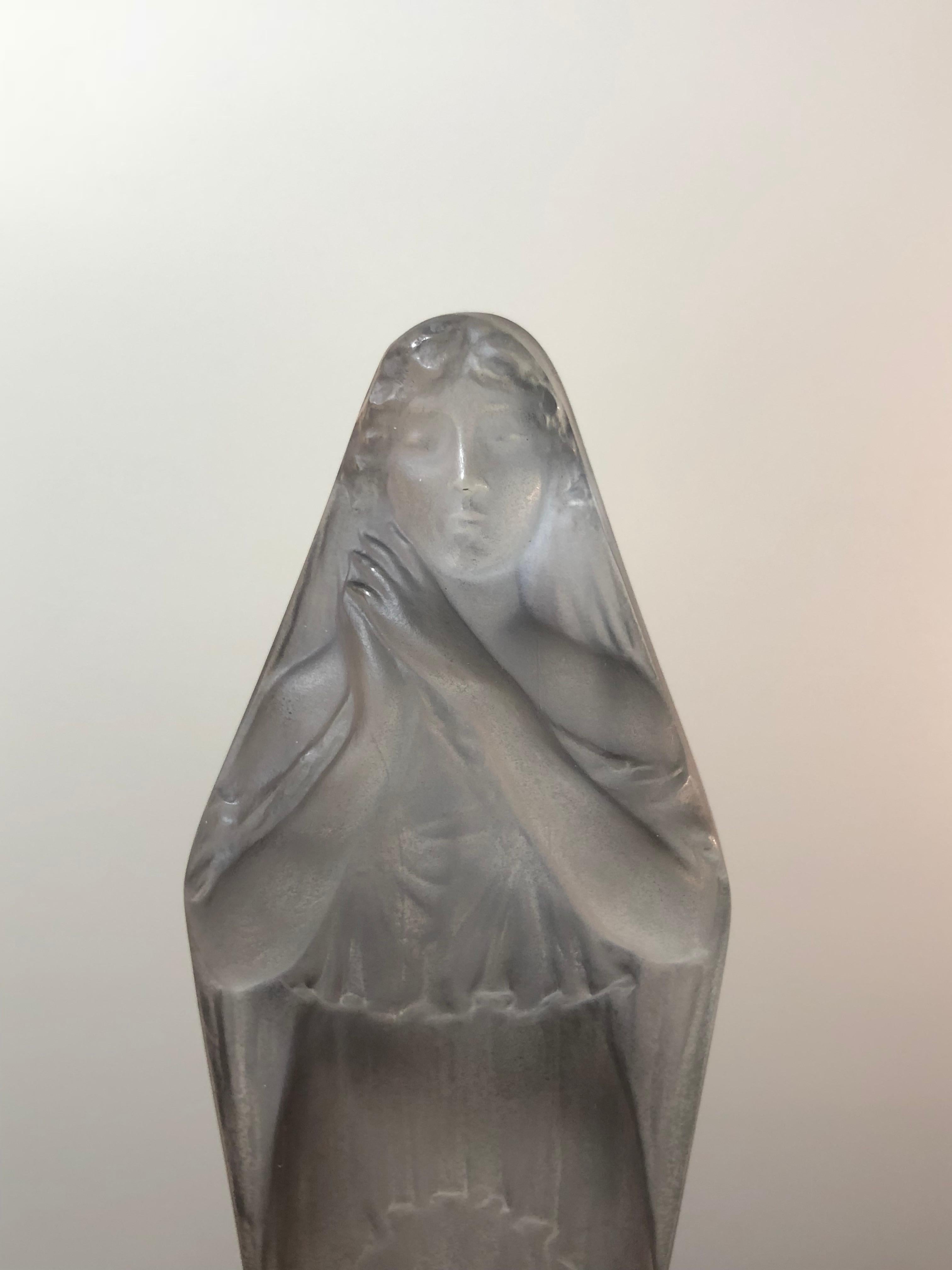 Molded 1919 René Lalique Voilee Mains Jointes Statuette Frosted and Stained Glass
