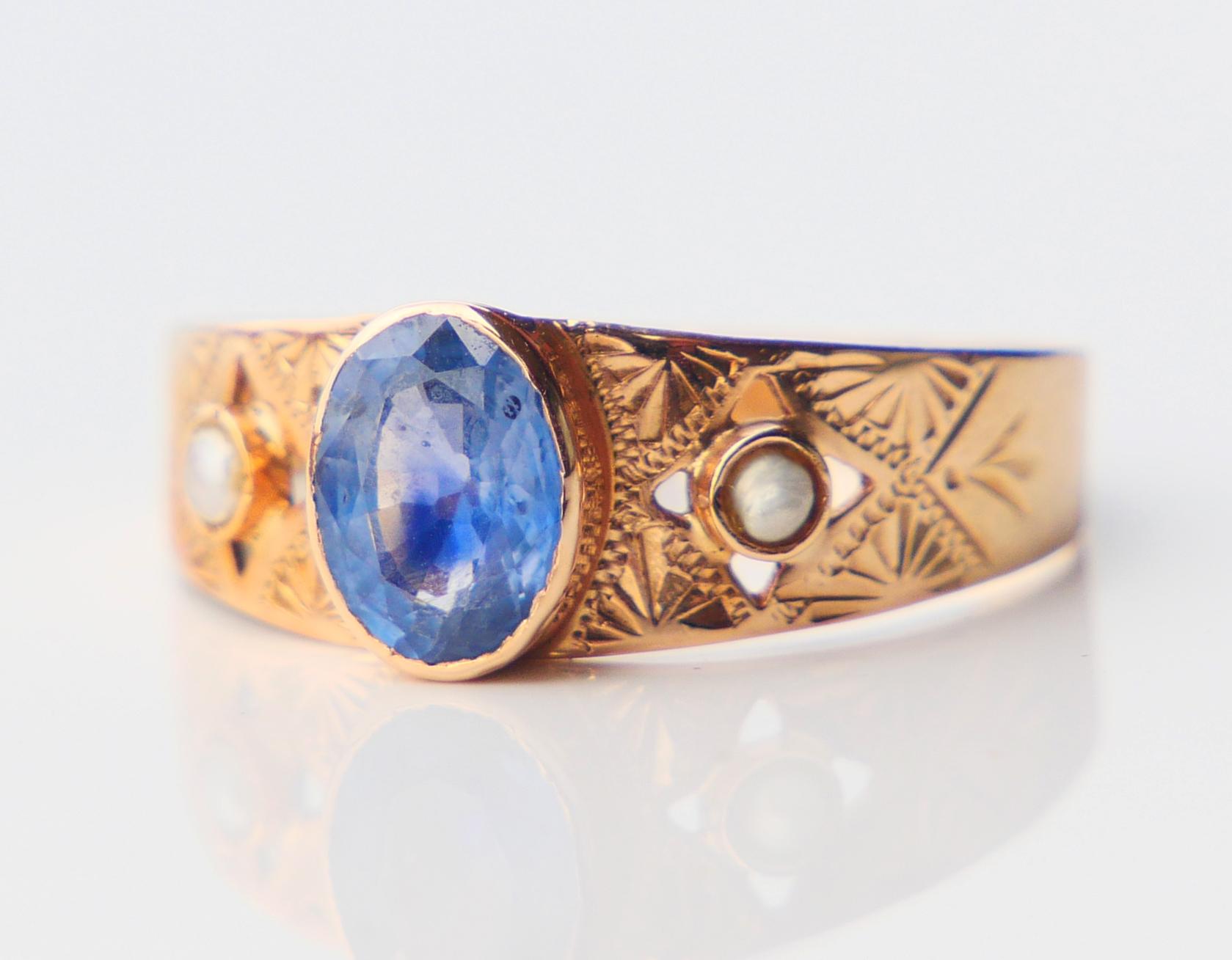1919 Ring natürlich 1ct Blauer Saphir Perlen massiv 18K Gold Ø US7 / 1.6 gr im Angebot 6