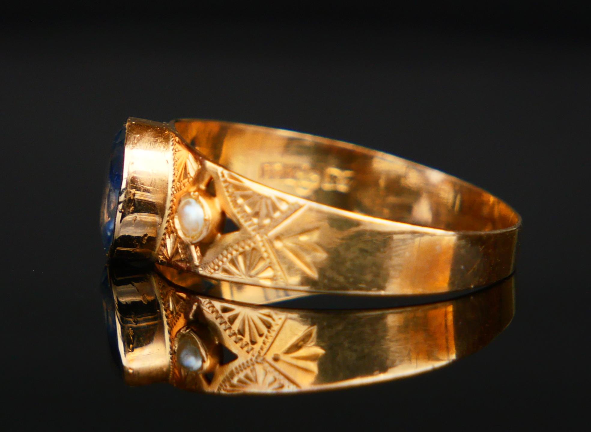 1919 Ring natürlich 1ct Blauer Saphir Perlen massiv 18K Gold Ø US7 / 1.6 gr (Ovalschliff) im Angebot