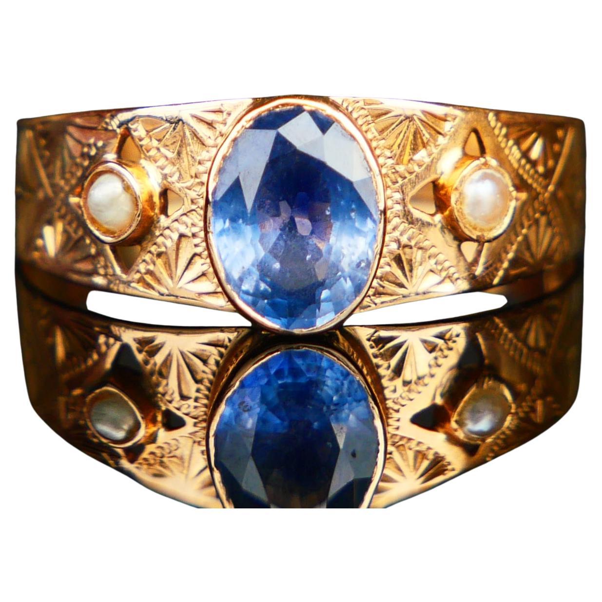 1919 Ring natürlich 1ct Blauer Saphir Perlen massiv 18K Gold Ø US7 / 1.6 gr im Angebot