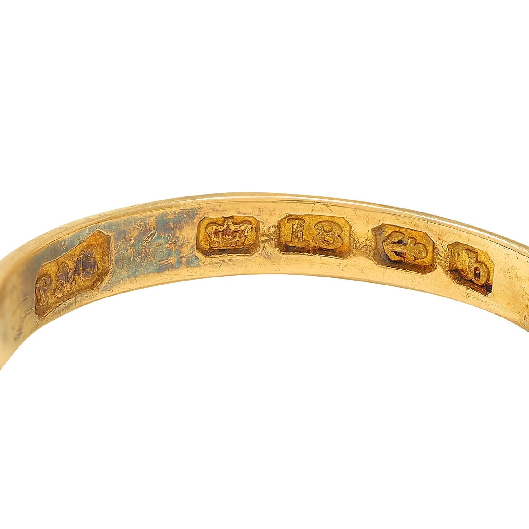Bague ancienne à cinq pierres en or jaune 18 carats avec turquoise et diamants, 1919 en vente 2