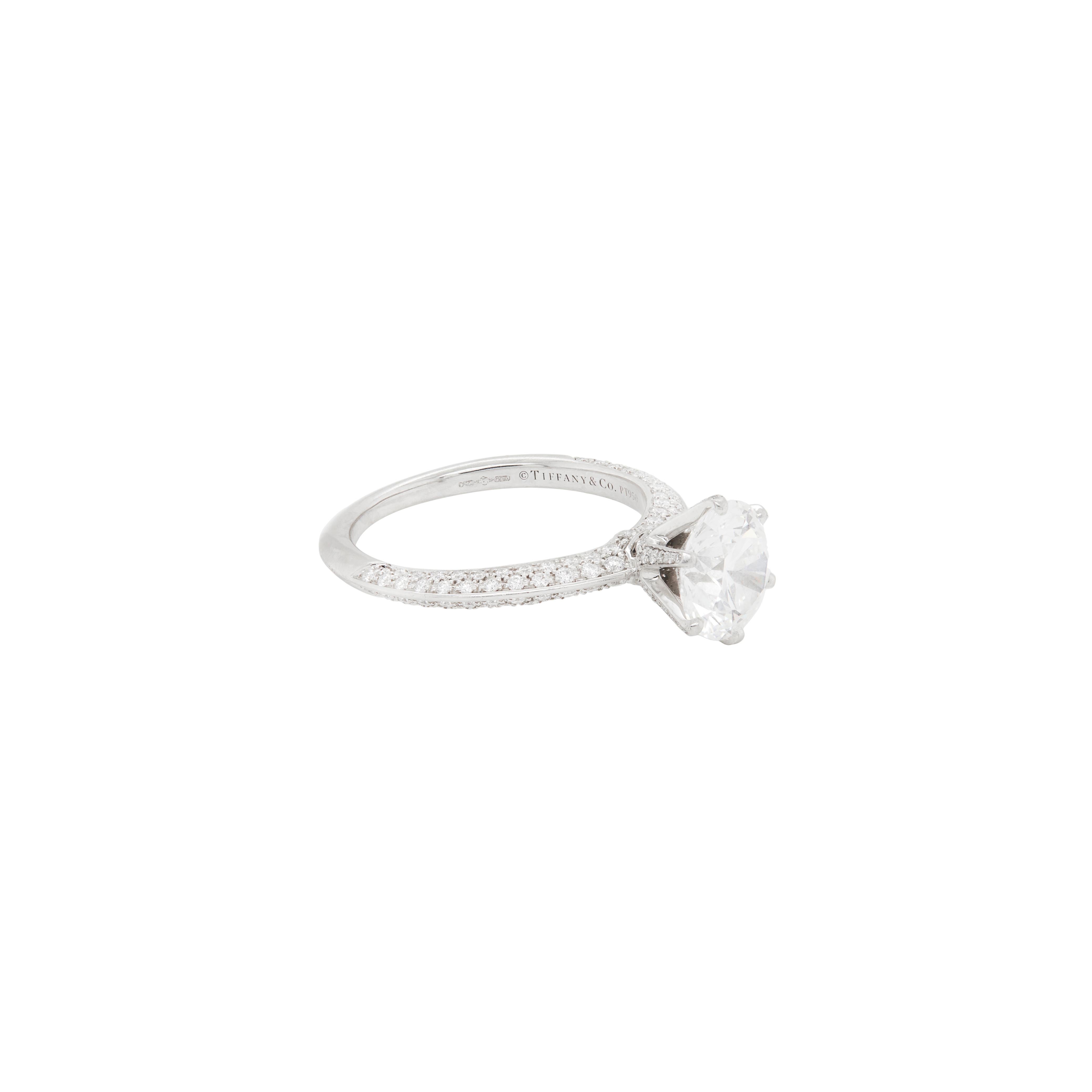 Modern 1.91ct F VVS2 Diamond Tiffany & Co. Pavé Setting Platinum Engagement Ring For Sale