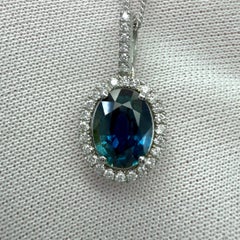 1.91ct Natural Teal Green Blue Sapphire Diamond Platinum Halo Pendant Necklace