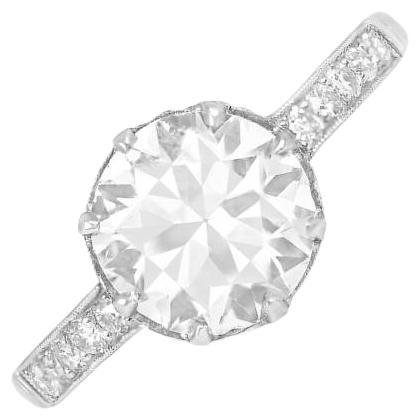 Bague de fiançailles avec diamant taille européenne ancienne de 1,91 carat, pureté VS1, platine