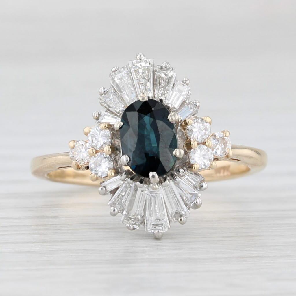 Oval Cut 1.91ctw Oval Blue Sapphire Diamond Halo Ring 14k Gold Size 8 Engagement For Sale