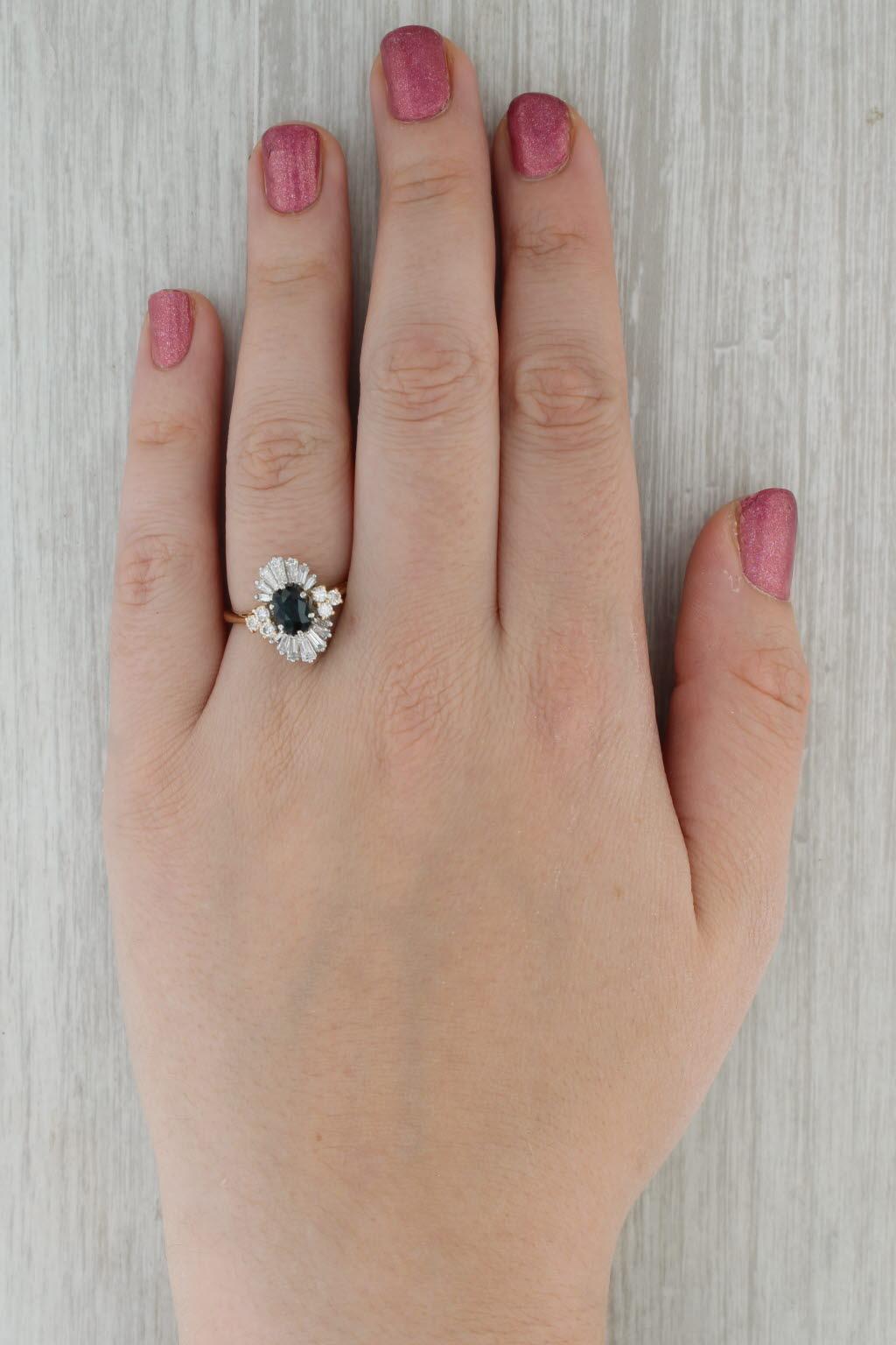 1.91ctw Oval Blue Sapphire Diamond Halo Ring 14k Gold Size 8 Engagement For Sale 3