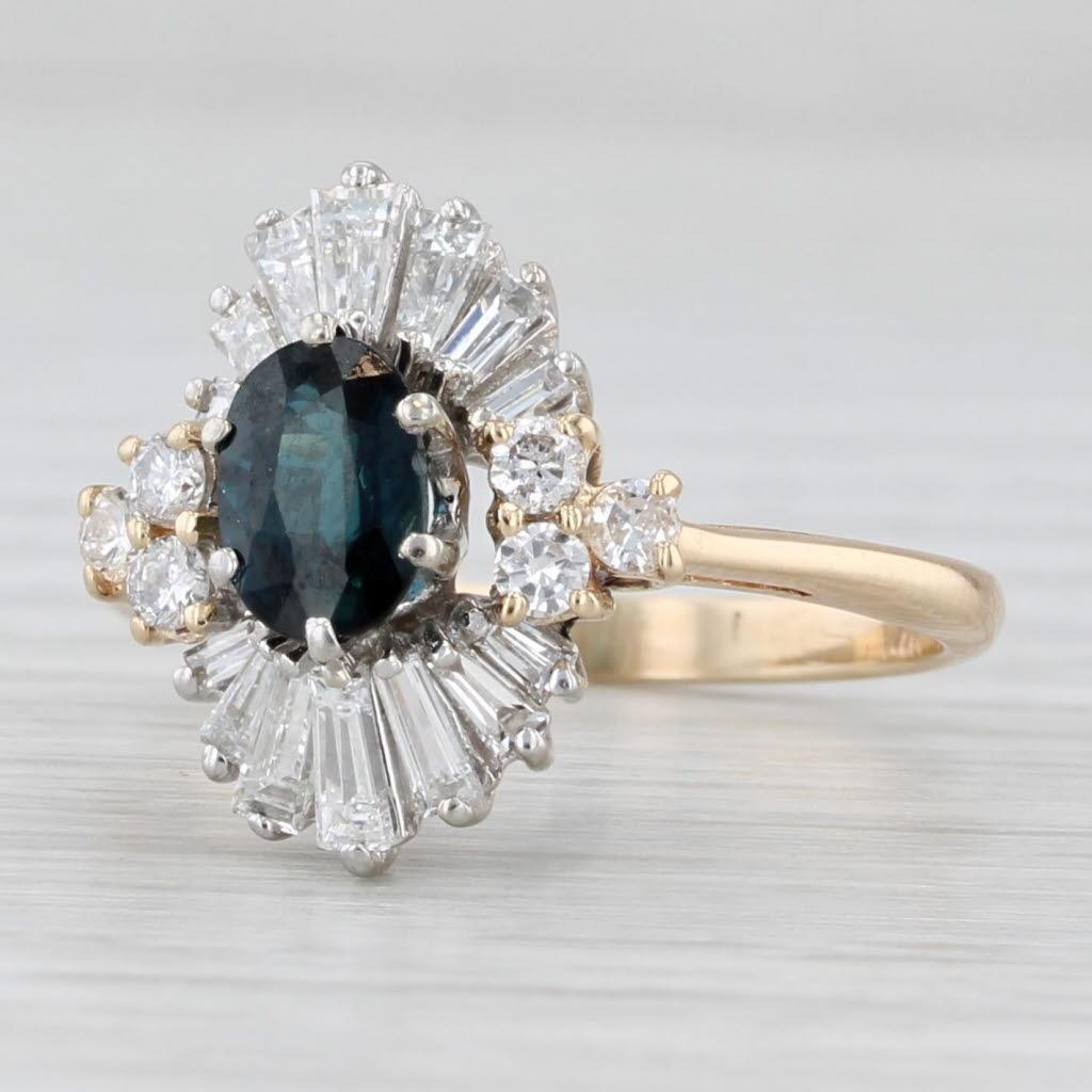 1.91ctw Oval Blue Sapphire Diamond Halo Ring 14k Gold Size 8 Engagement For Sale