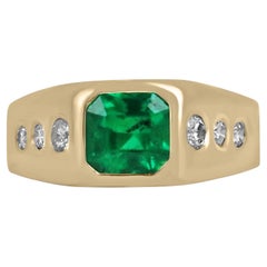 Retro 1.91tcw AAA Colombian Emerald-Asscher Cut & Diamond Shank Accent Men's Ring 18K