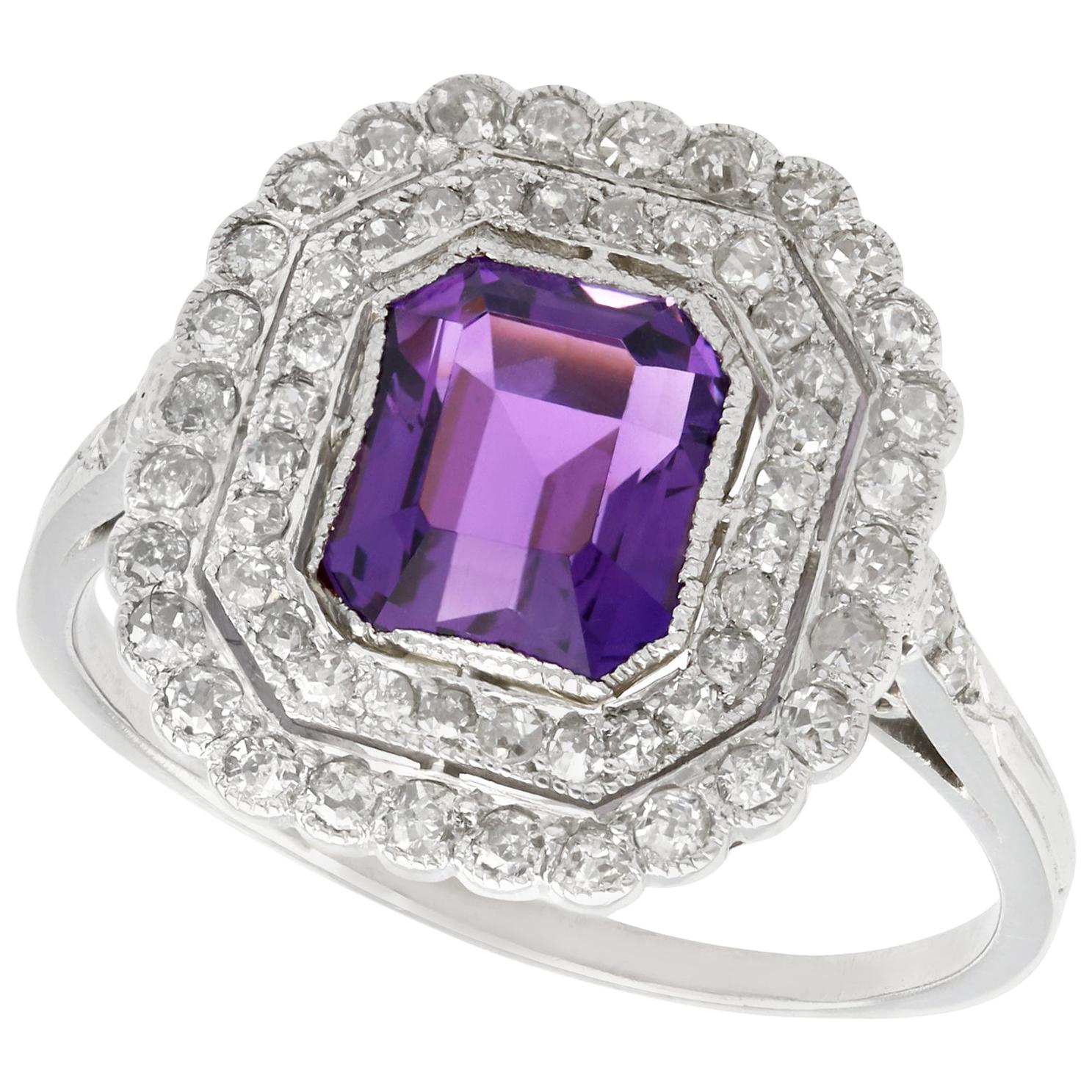 1.92 Carat Amethyst and 1.20 Carat Diamond, Platinum Dress Ring, circa 1920
