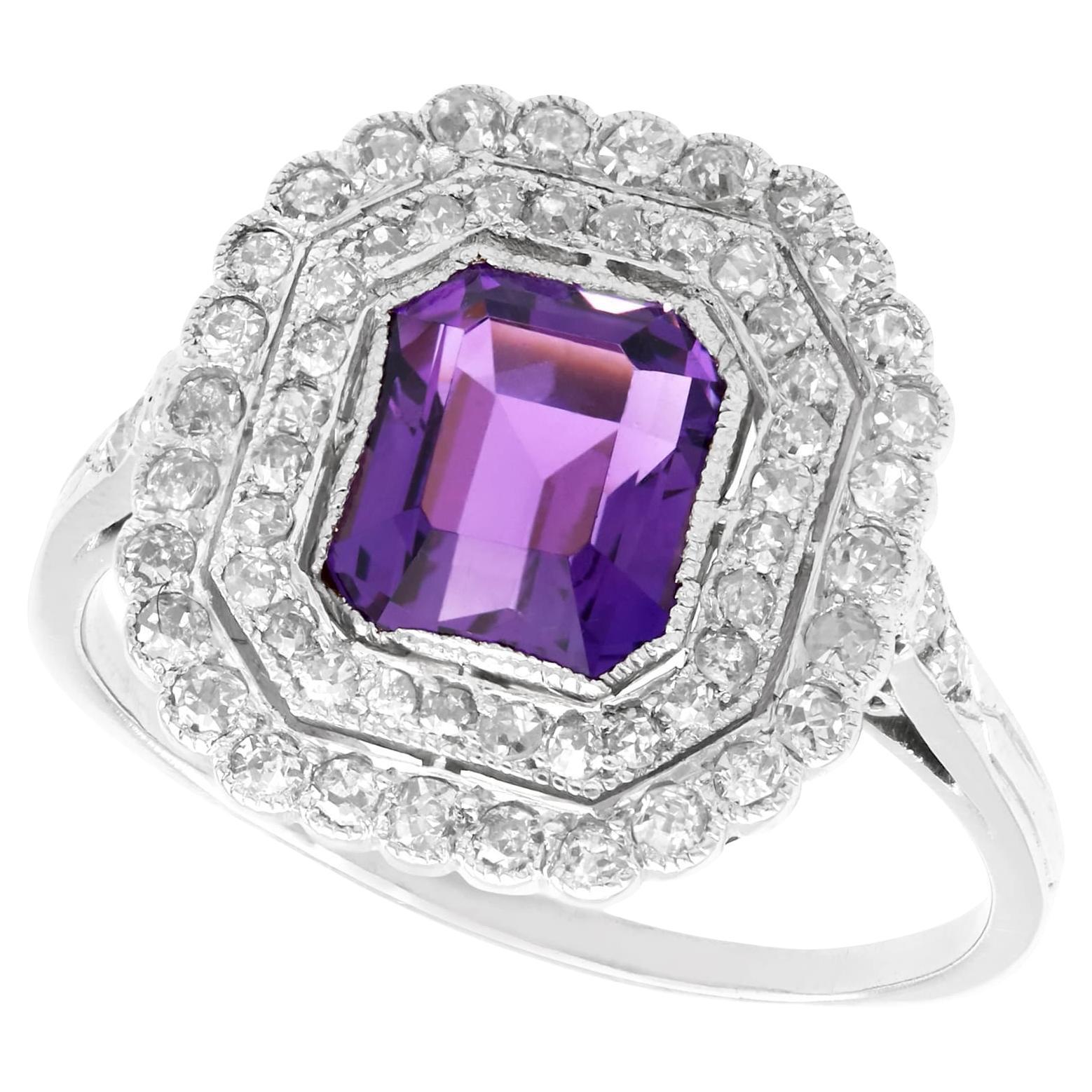 1.92 Carat Amethyst and 1.20 Carat Diamond Platinum Ring Circa 1920 For Sale