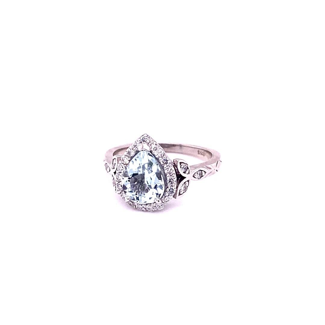 Contemporary 1.92 Carat Aquamarine Diamond White Gold Engagement Ring For Sale