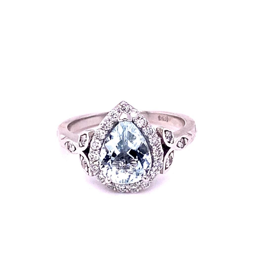 Pear Cut 1.92 Carat Aquamarine Diamond White Gold Engagement Ring For Sale