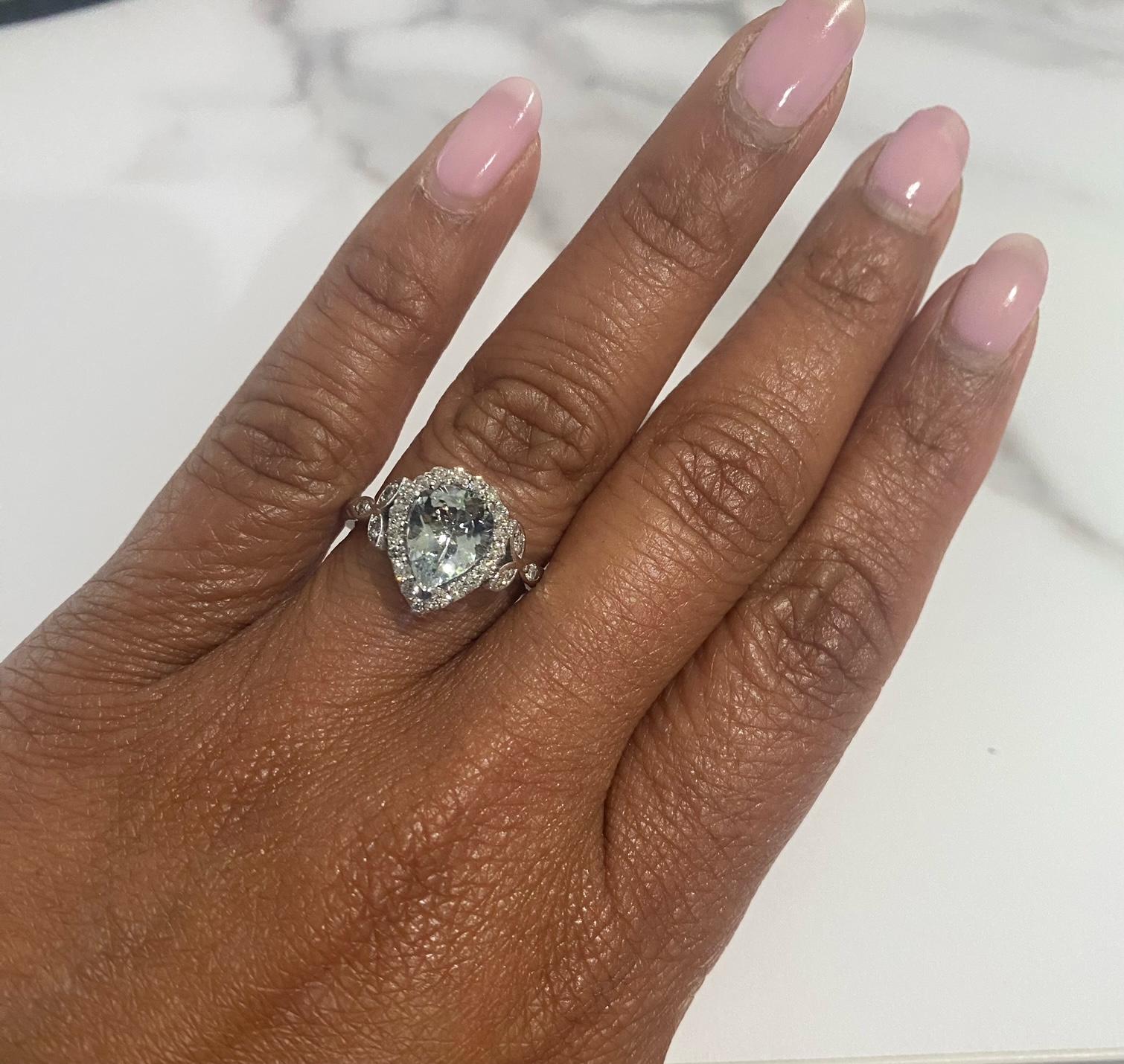 1.92 Carat Aquamarine Diamond White Gold Engagement Ring For Sale 1