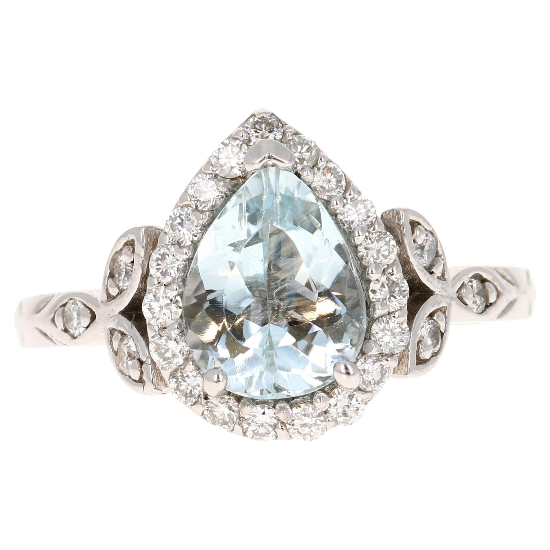 1.92 Carat Aquamarine Diamond White Gold Engagement Ring