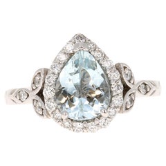 Anillo de compromiso de oro blanco con diamante aguamarina de 1,92 quilates