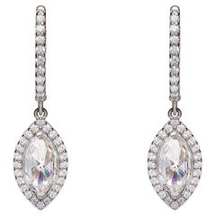 Retro 1.92 Carat Cubic Zirconia Sterling Silver Marquise Halo Drop Lever Back Earrings