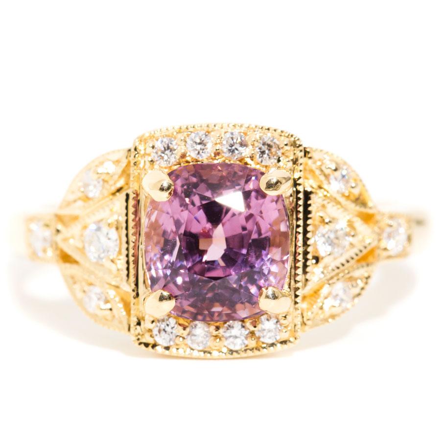 1.92 Carat Cushion Cut Pink Spinel and Diamond 18 Carat Yellow Gold Cluster Ring 6