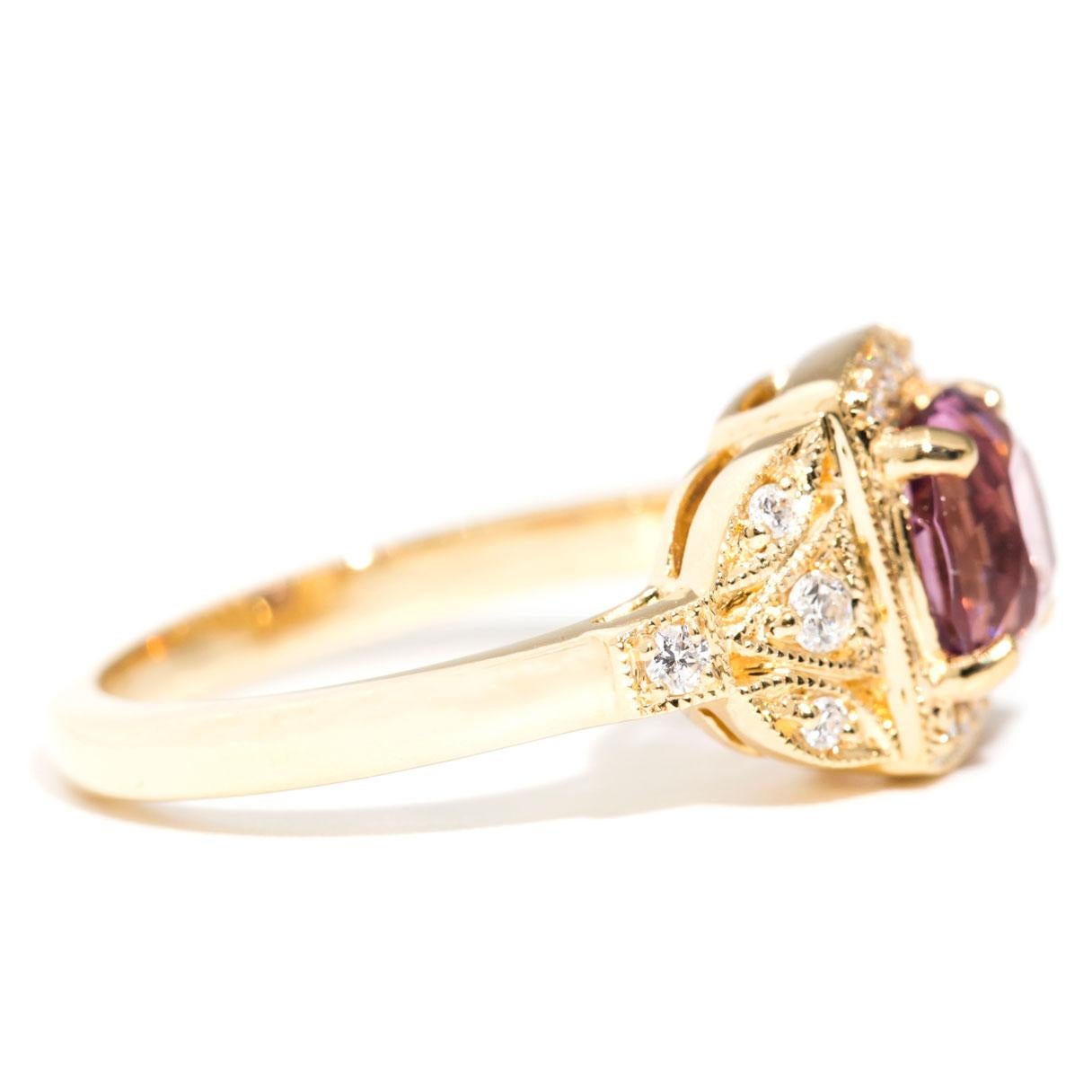 Women's 1.92 Carat Cushion Cut Pink Spinel and Diamond 18 Carat Yellow Gold Cluster Ring