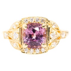 1.92 Carat Cushion Cut Pink Spinel and Diamond 18 Carat Yellow Gold Cluster Ring