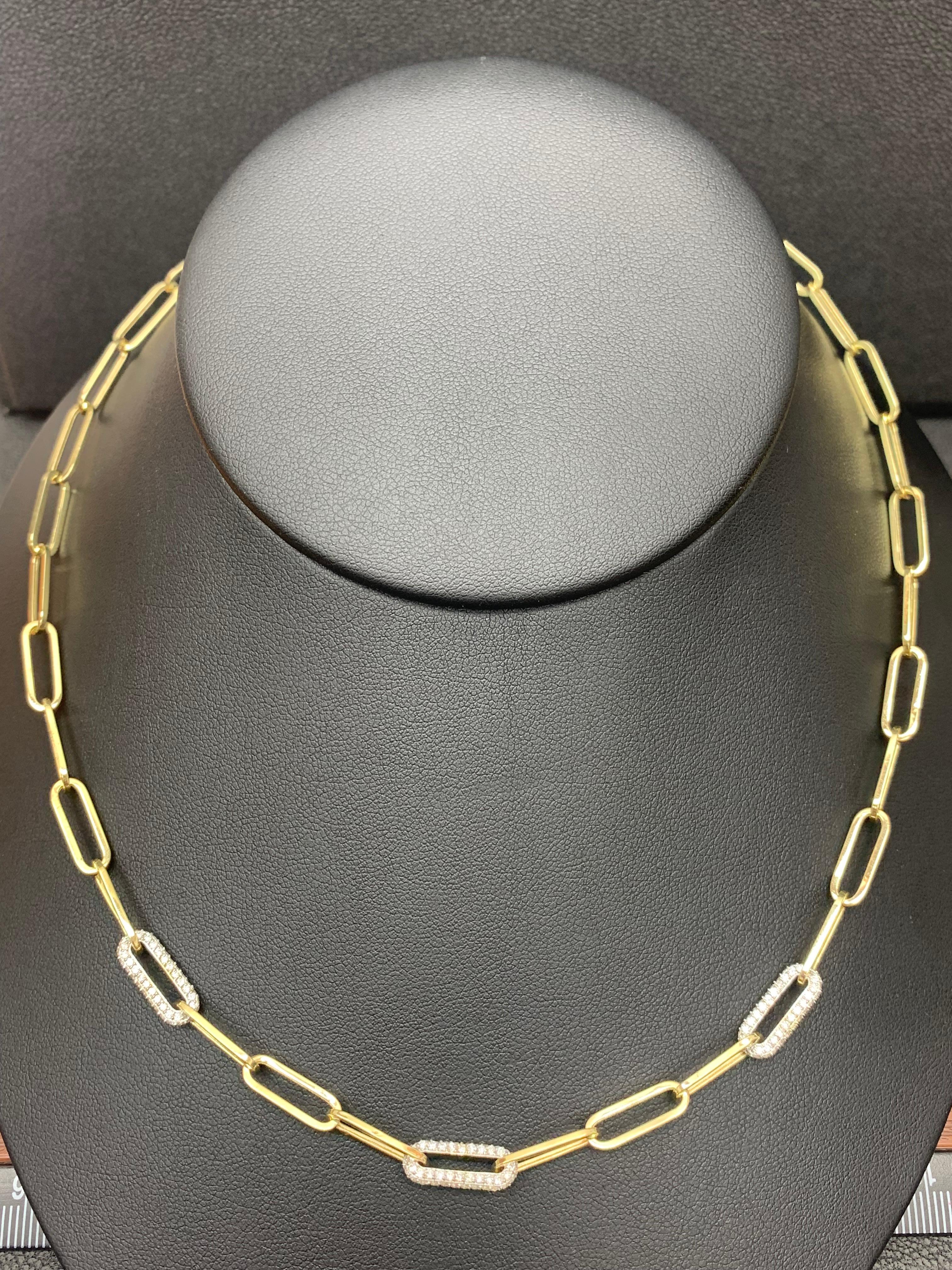 This Elegant & Beautiful 14K Yellow Gold Necklace featuring 3 diamond clips towards the center weighs 1.92 carats  with a lobster clasp.


All diamonds are GH color SI1 Clarity.
Available in Rose and White as well.
Style available in different price