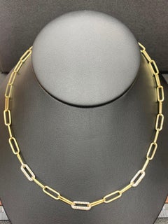 1.92 Carat Diamond Paper Clip Necklace in 14k Yellow Gold