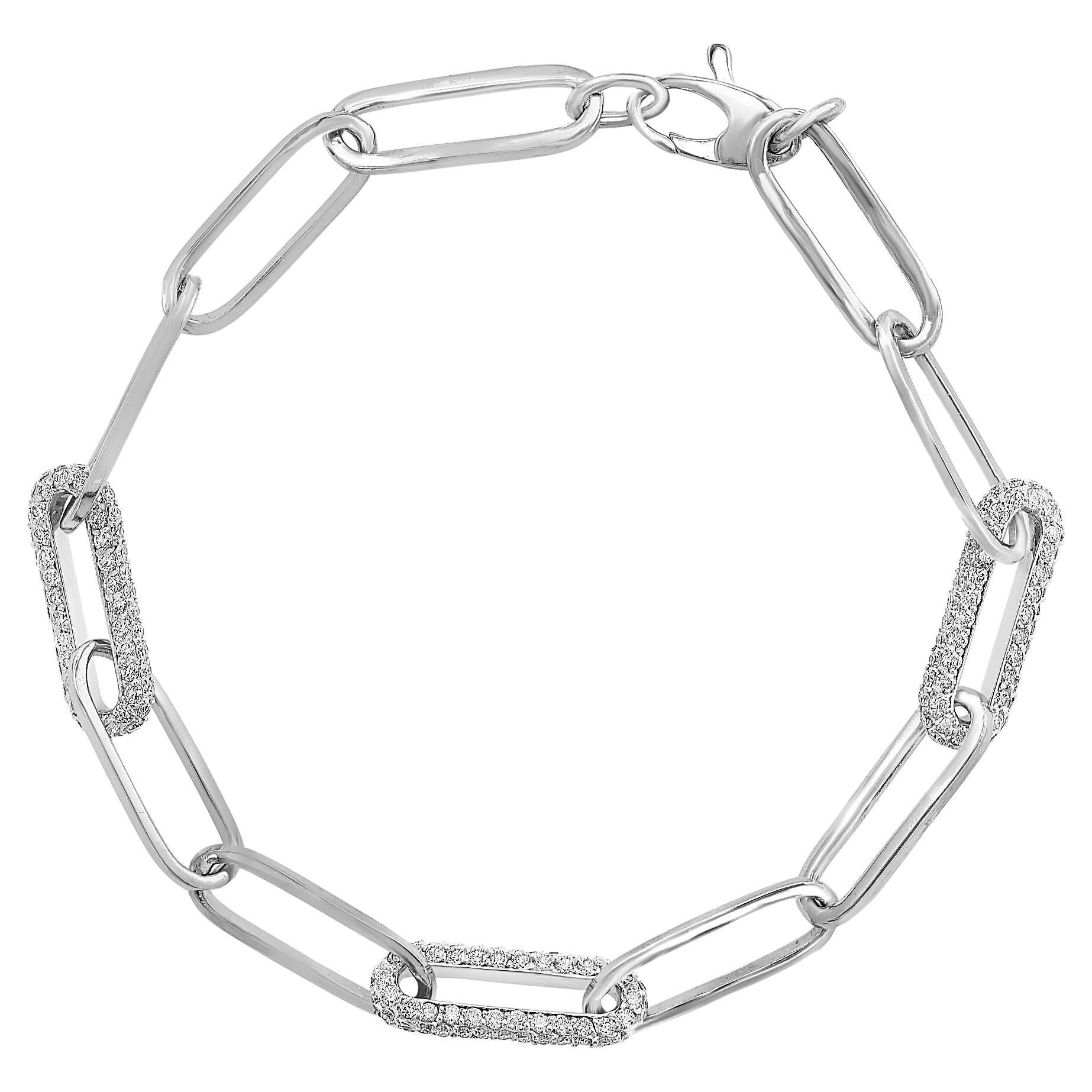 Bracelet à clips en or blanc 14 carats avec diamants de 1,92 carat