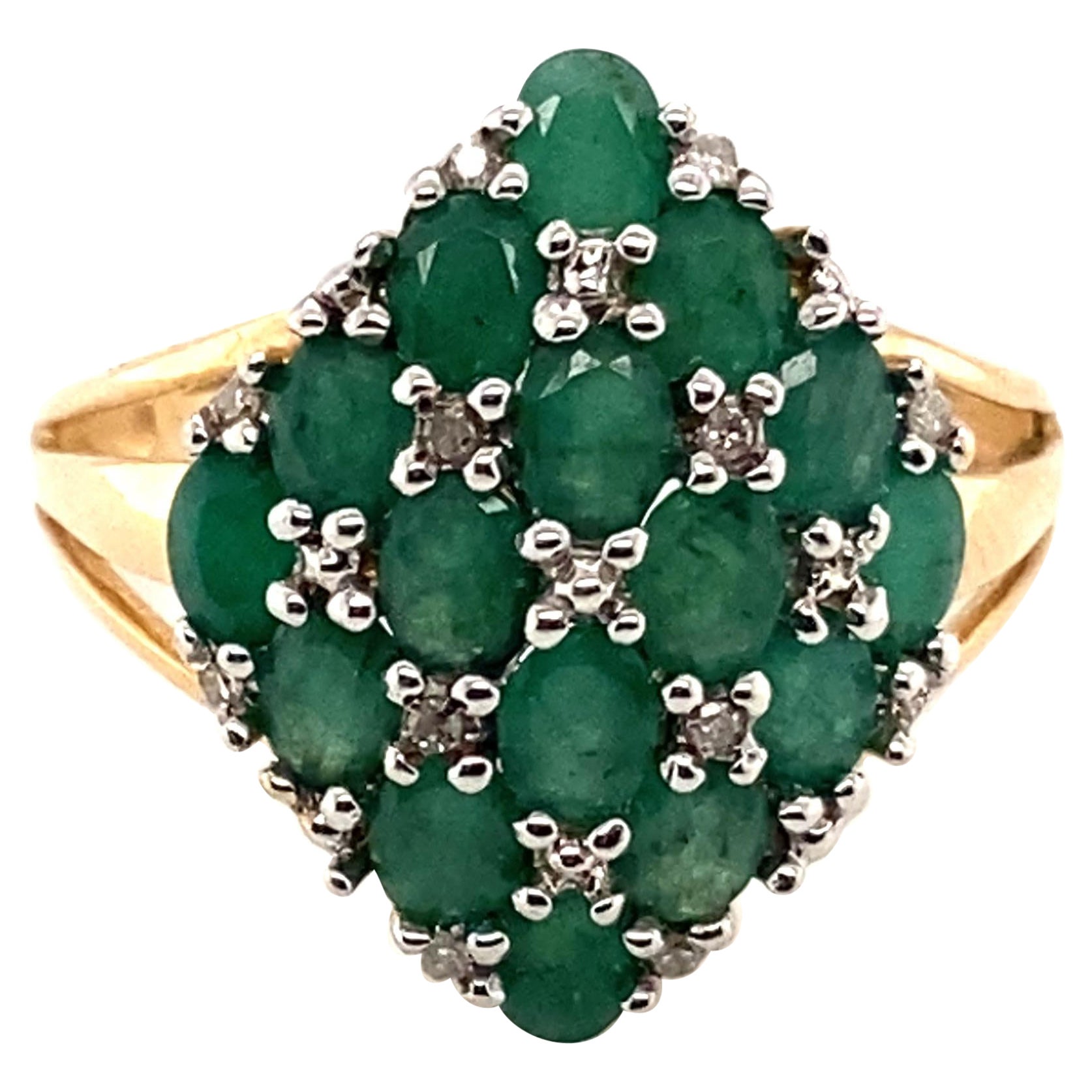 1,92 Karat Smaragd- und Diamant-Ring aus 14 Karat Gelbgold