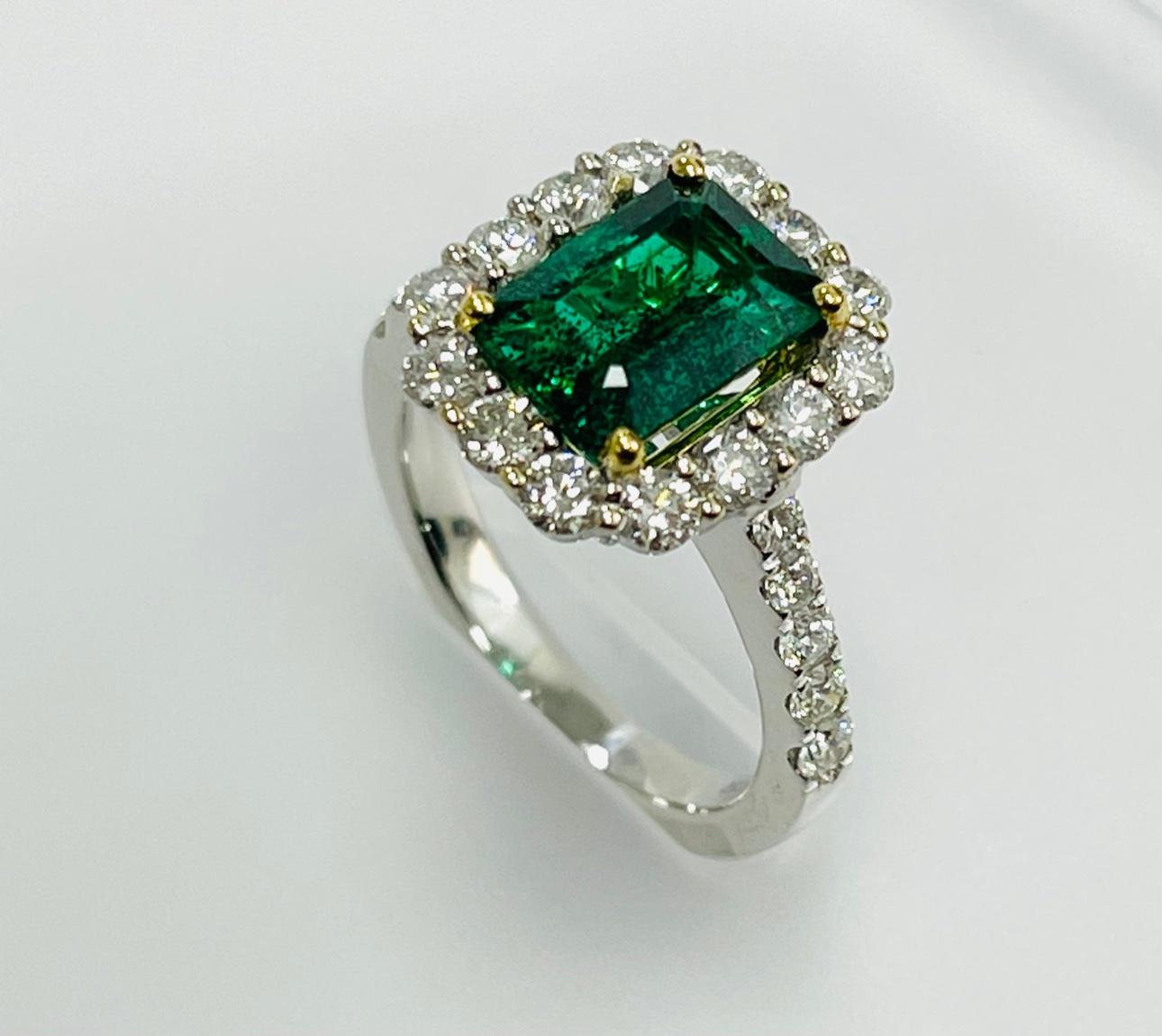 Modern 1.92 Carat Emerald Diamond Cocktail Ring For Sale