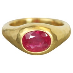 1.92 Carat Faceted Oval Ruby Gypsy Ring in 22K Yellow Gold Handmade