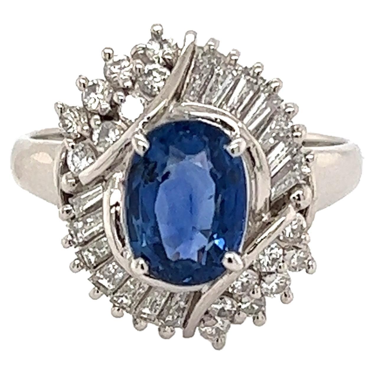 1.92 Carat GIA No Heat Sapphire and Diamond Platinum Ring Fine Estate Jewelry For Sale