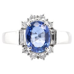 1.92 Carat Natural Blue Sapphire and Diamond Ring Set in Platinum