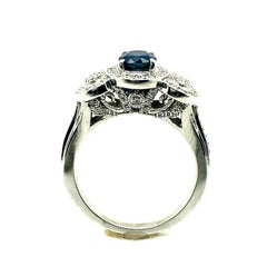 1.92 Carat Natural Diamond & Sapphire Engagement Ring F VS 18k White Gold