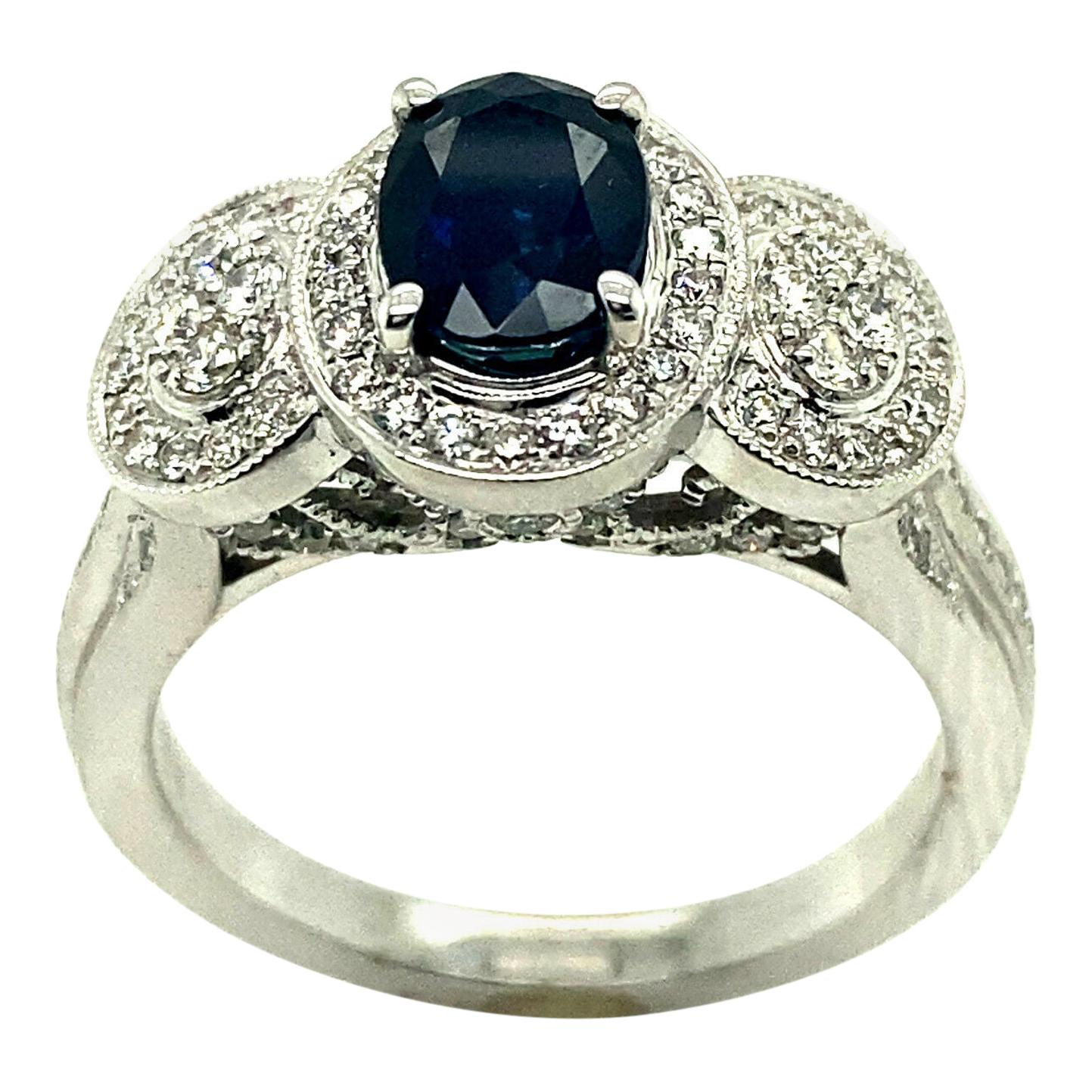 1.92 Carat Natural Diamond & Sapphire Engagement Ring F VS 18k White Gold