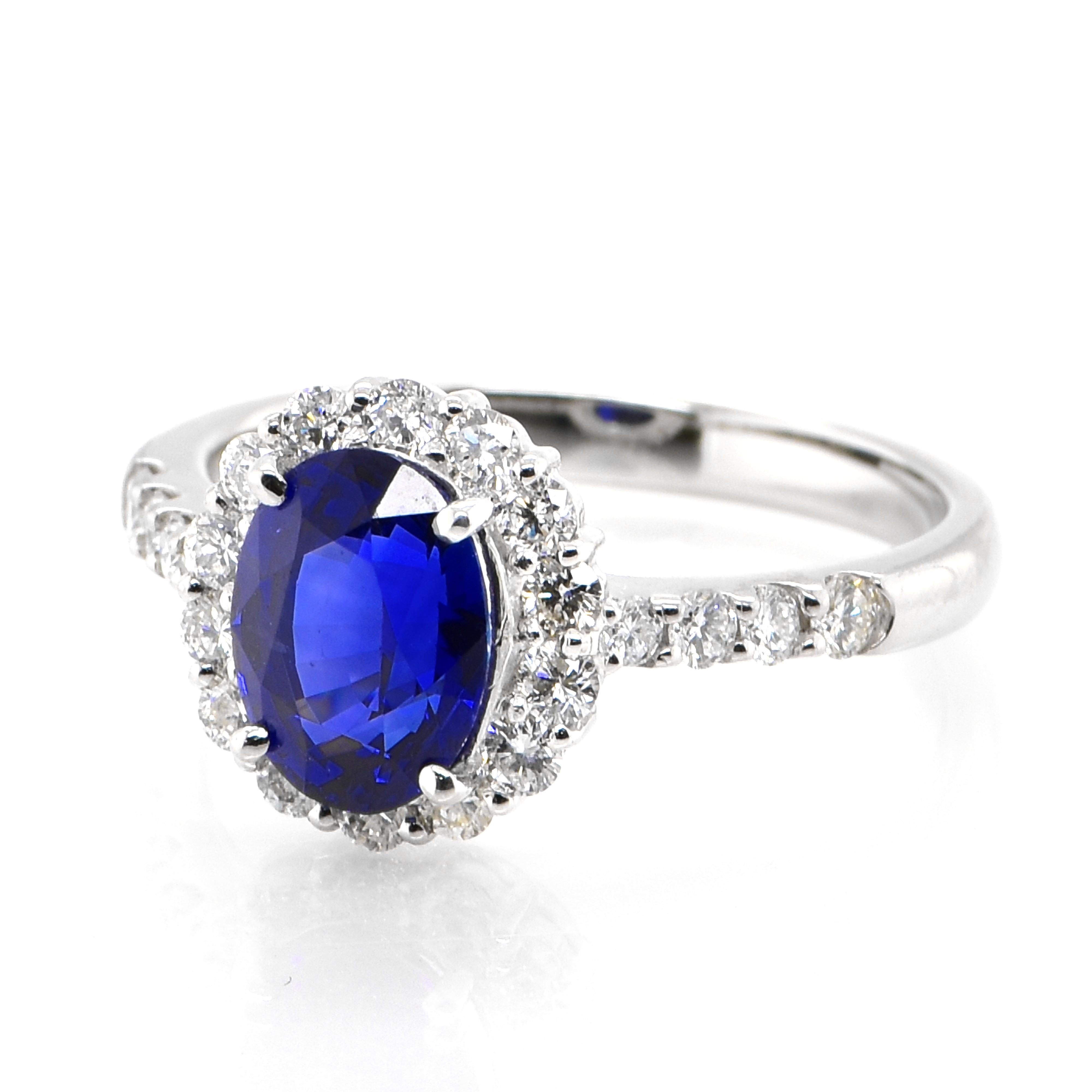 A beautiful ring featuring 1.92 Carat Natural Royal Blue Sapphire and 0.55 Carats Diamond Accents set in Platinum. Sapphires have extraordinary durability - they excel in hardness as well as toughness and durability making them very popular in