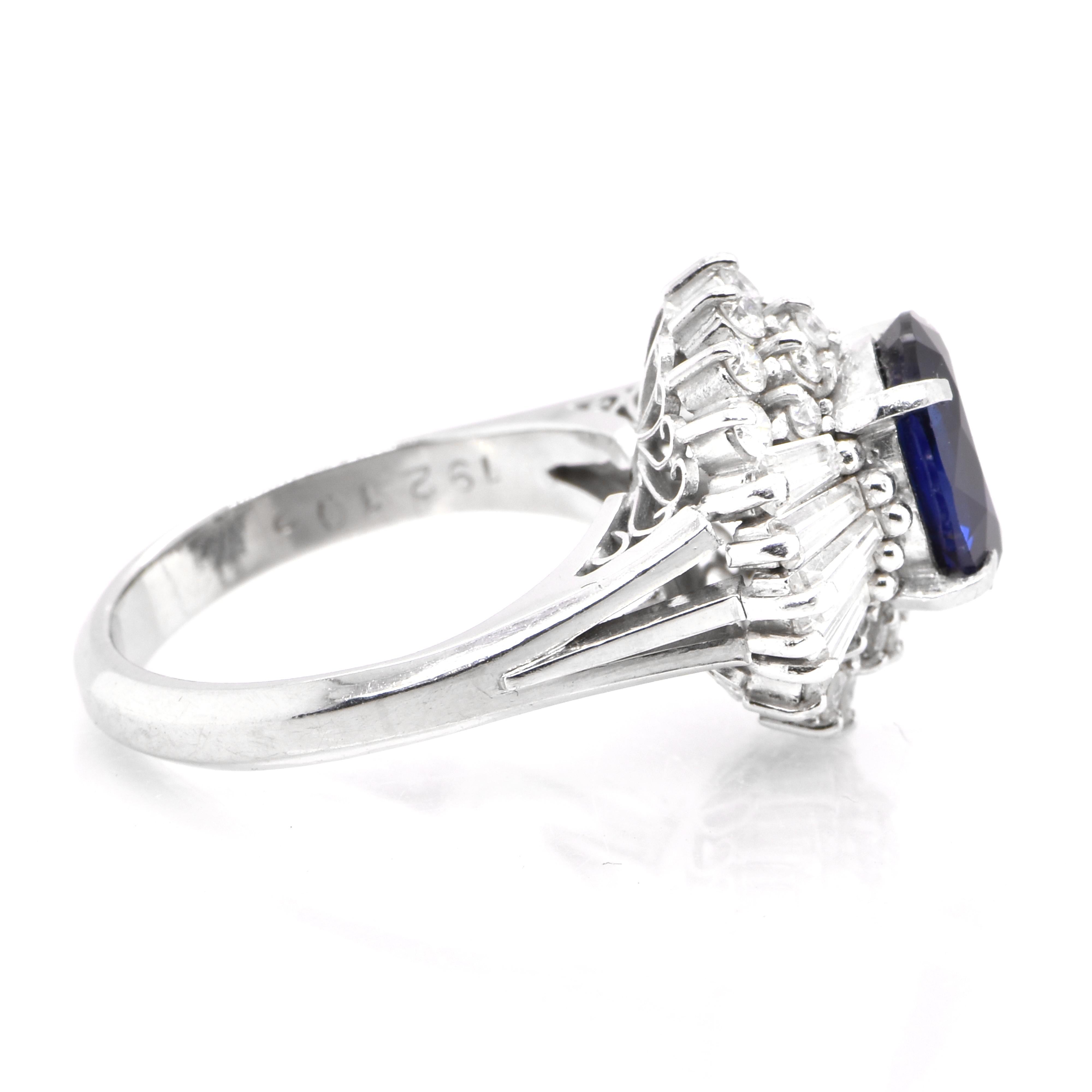 Oval Cut 1.92 Carat Natural Royal Blue Sapphire & Diamond Ballerina Ring set in Platinum