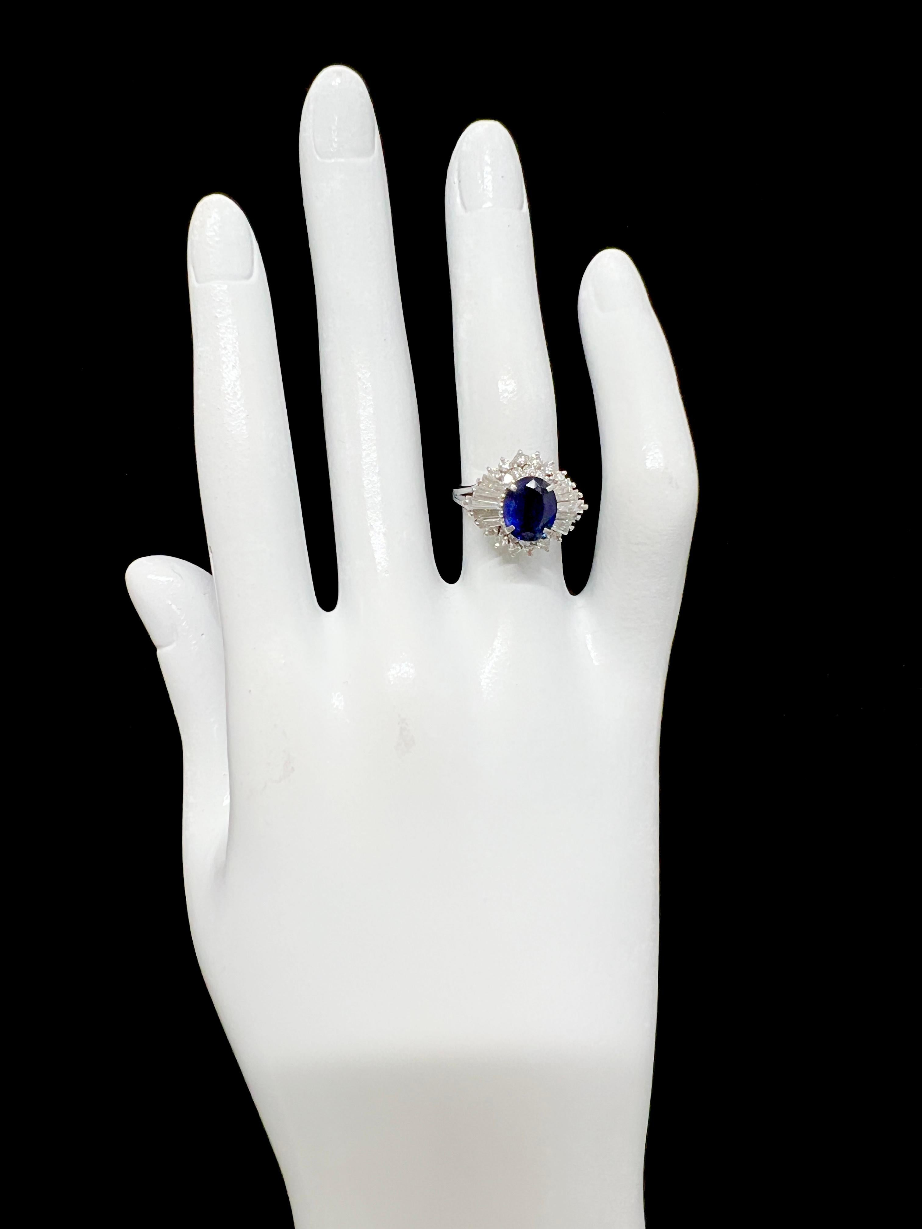 Women's 1.92 Carat Natural Royal Blue Sapphire & Diamond Ballerina Ring set in Platinum