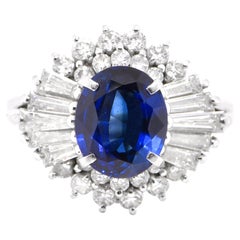 1.92 Carat Natural Royal Blue Sapphire & Diamond Ballerina Ring set in Platinum