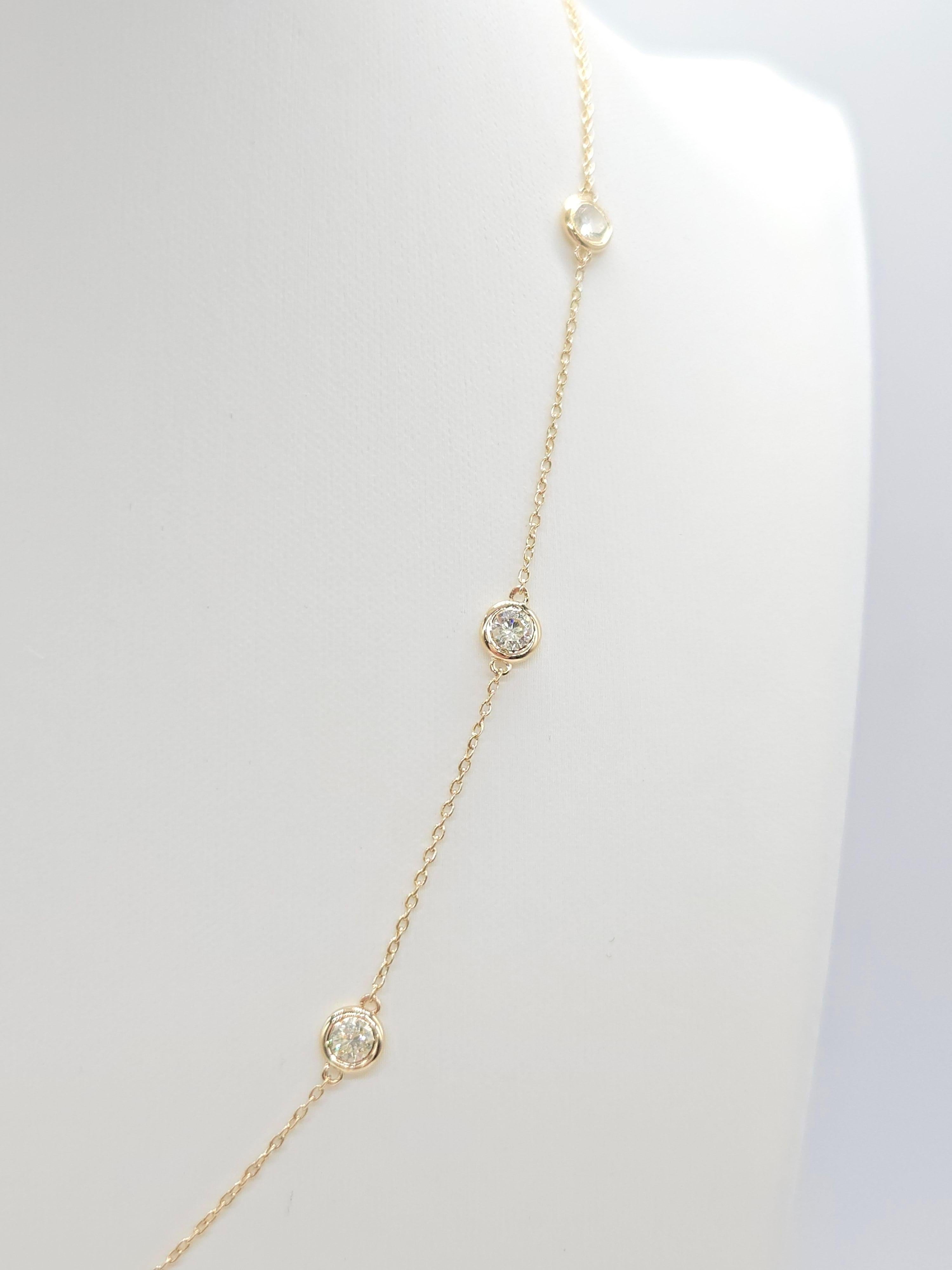1.92 Carat Nature Diamond By The Yard Necklace 14 Karat Yellow Gold 16'' (Moderne)