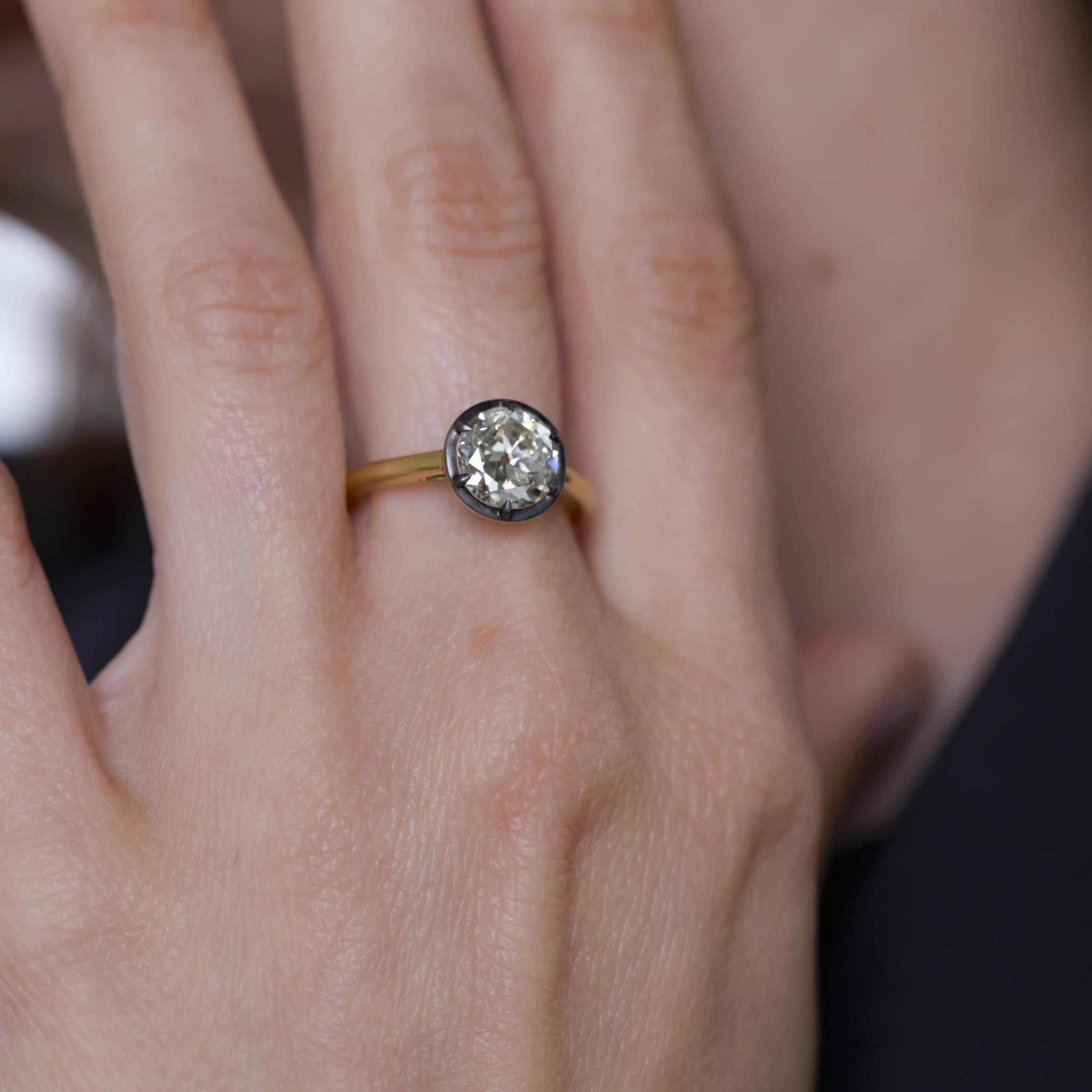 Old European Cut 1.92 carat old European cut diamond 18k yellow gold engagement ring For Sale