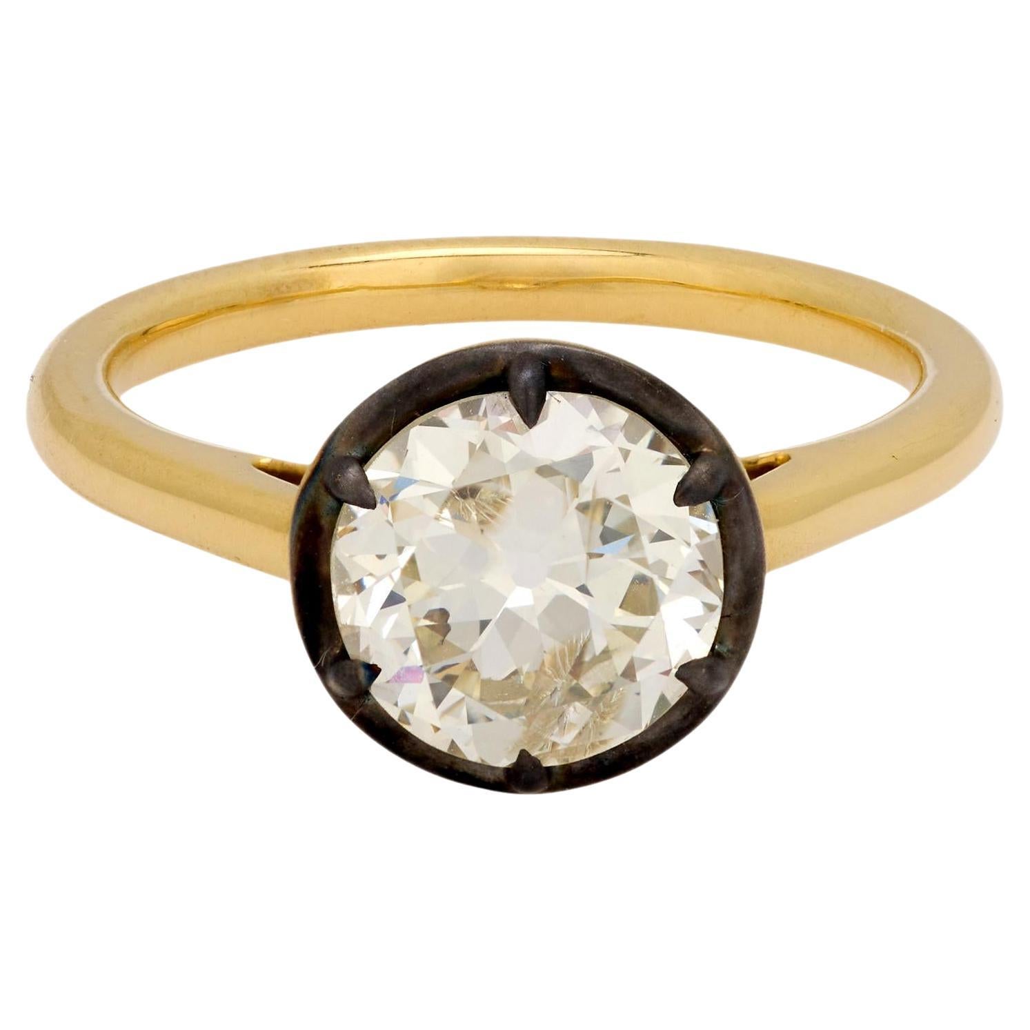 Anillo de compromiso de oro amarillo de 18 quilates con diamante talla europea antigua de 1,92 quilates