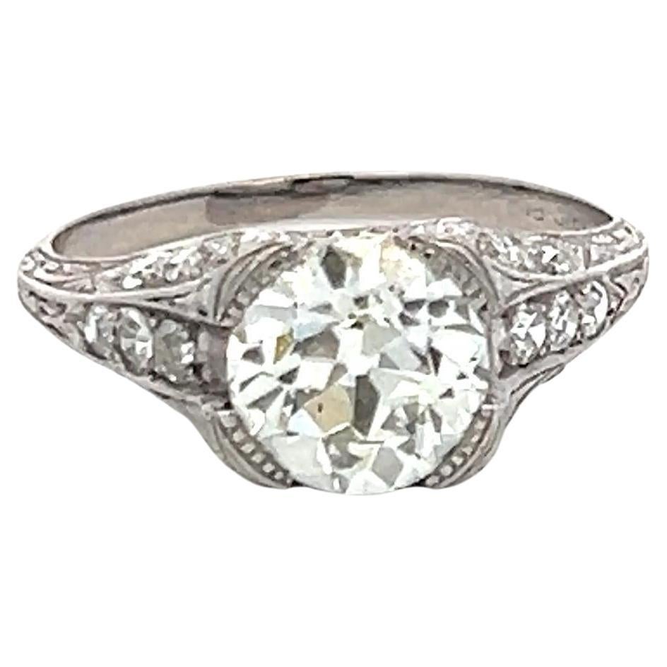1.92 Carat Old European Cut K-I SI1 Diamond Platinum Art Deco Ring