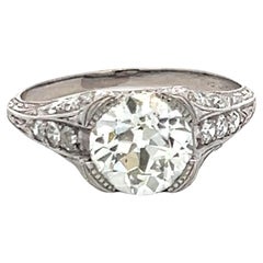 1.92 Carat Old European Cut K-I SI1 Diamond Platinum Art Deco Ring