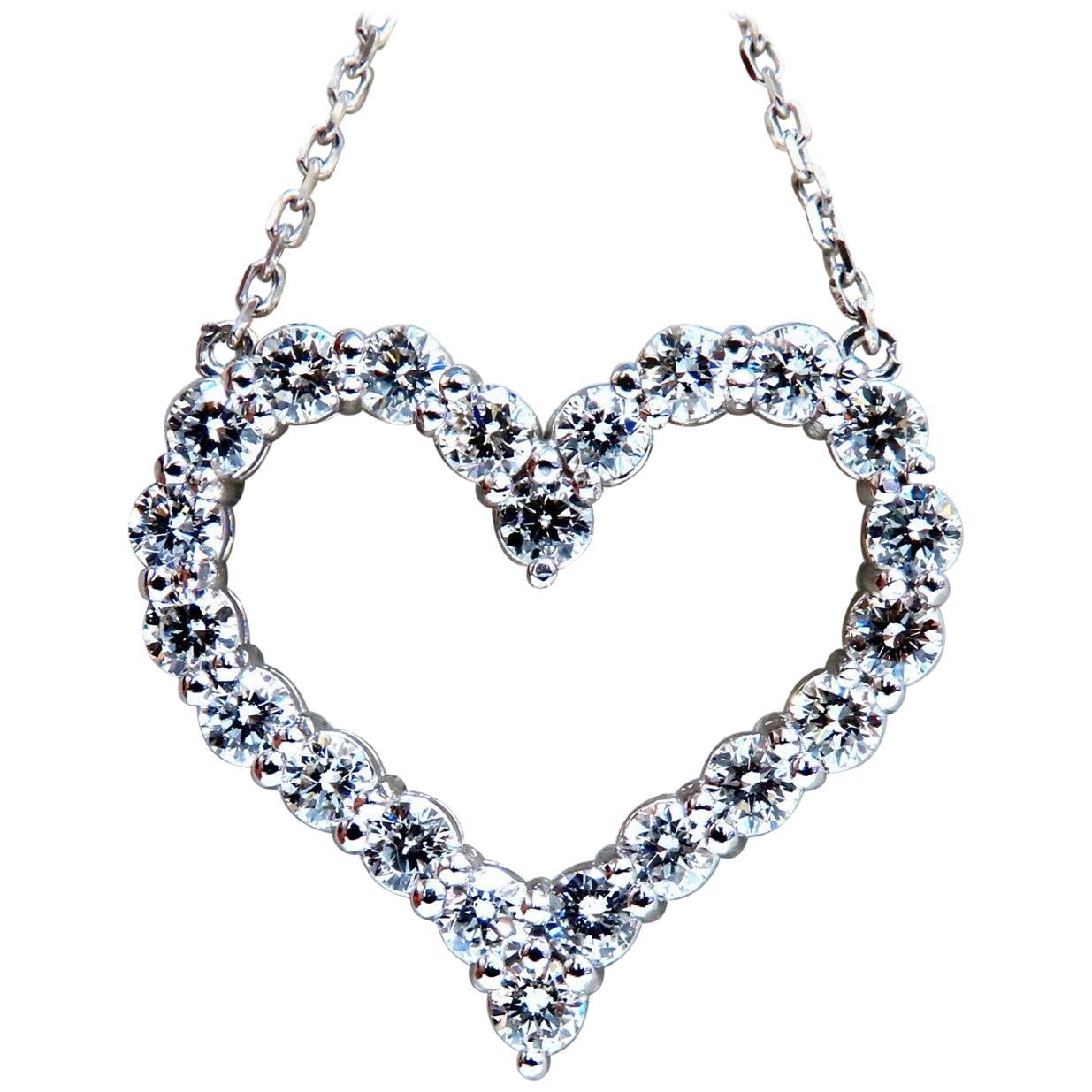 1.92 Carat Open Heart Natural Diamonds Necklace 14 Karat