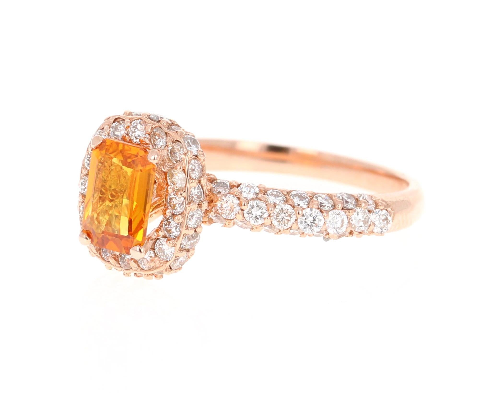 Contemporain Bague en or rose avec saphir orange de 1,92 carat et diamants en vente