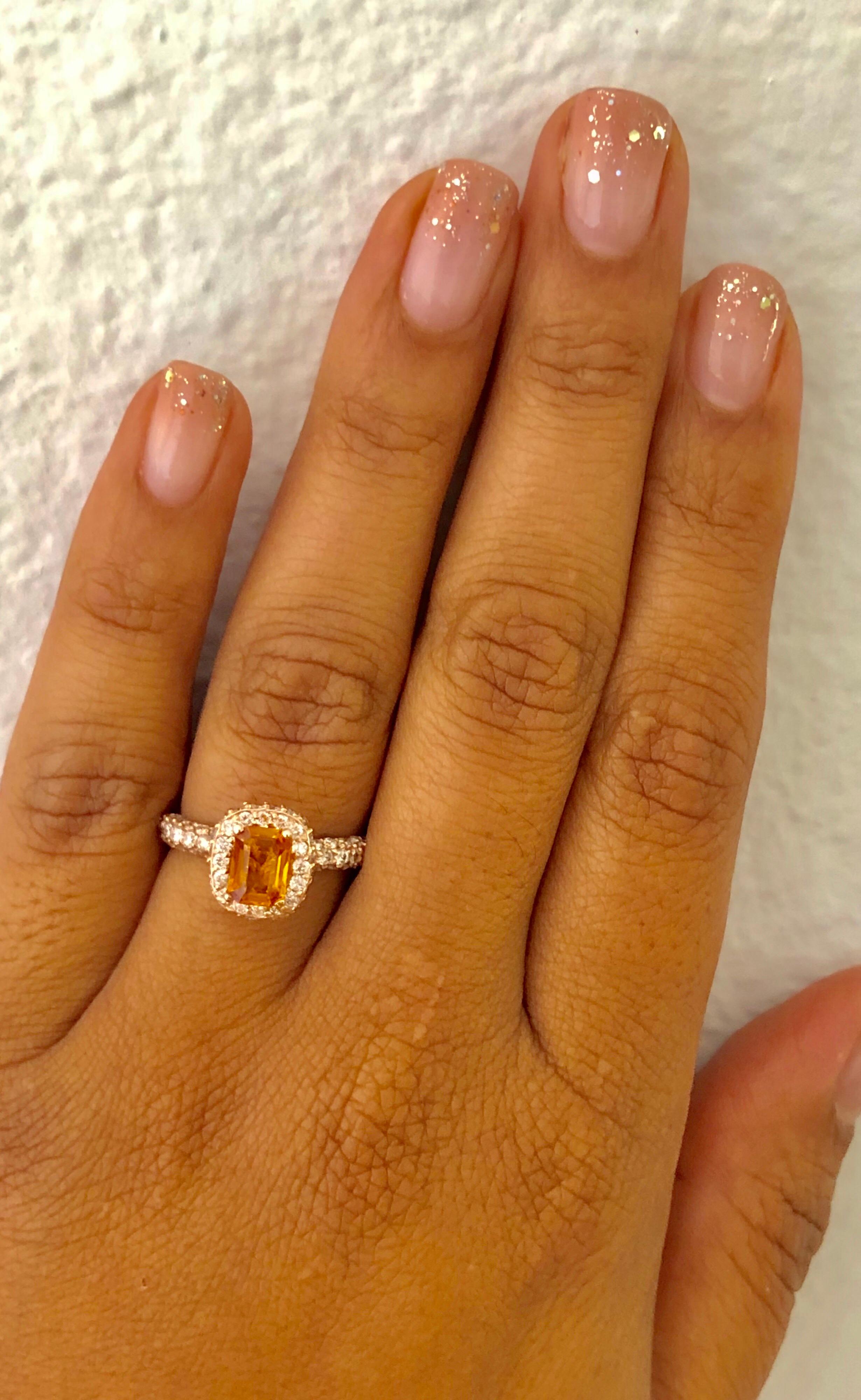 Emerald Cut 1.92 Carat Orange Sapphire Diamond Rose Gold Ring For Sale
