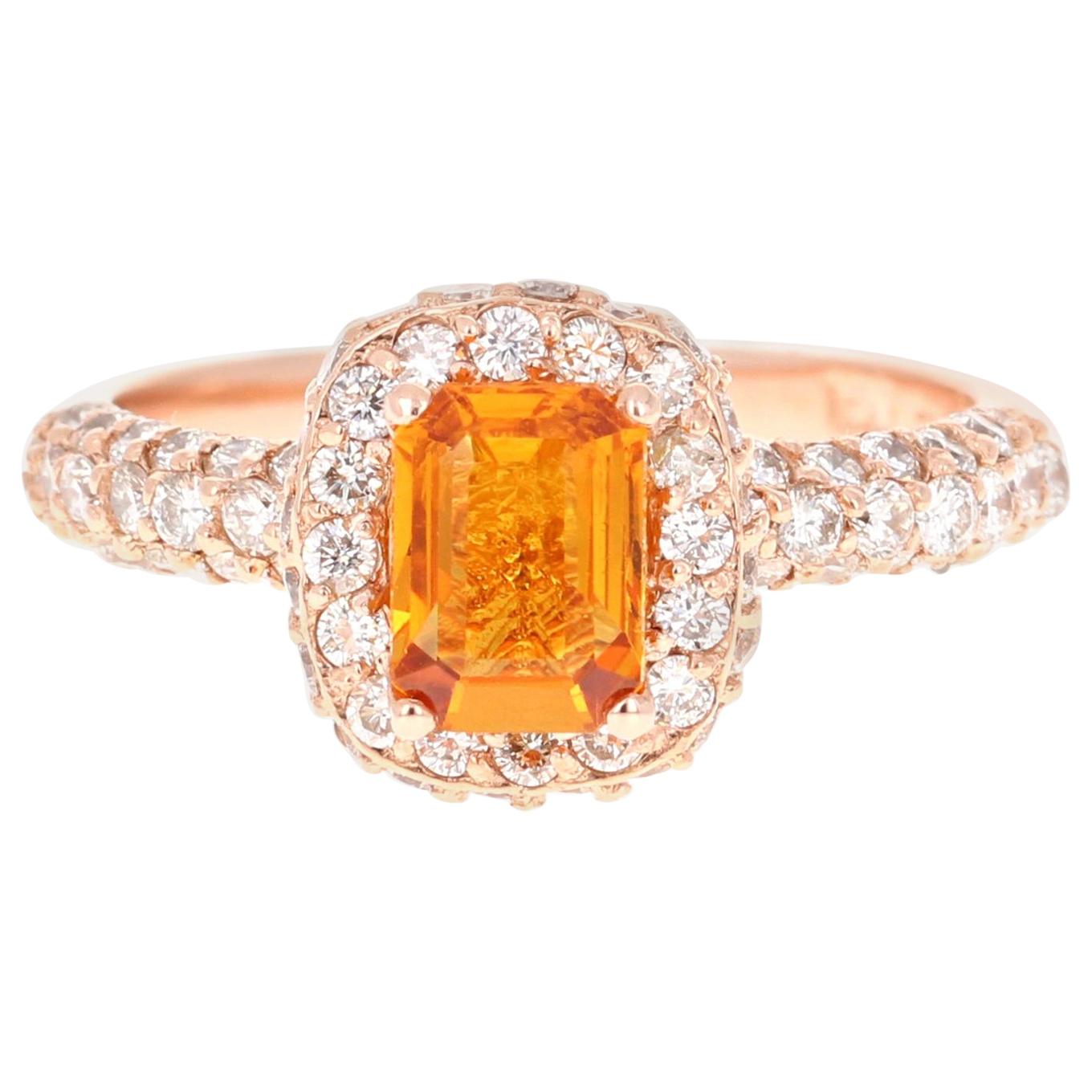 1.92 Carat Orange Sapphire Diamond 14 Karat Rose Gold Ring