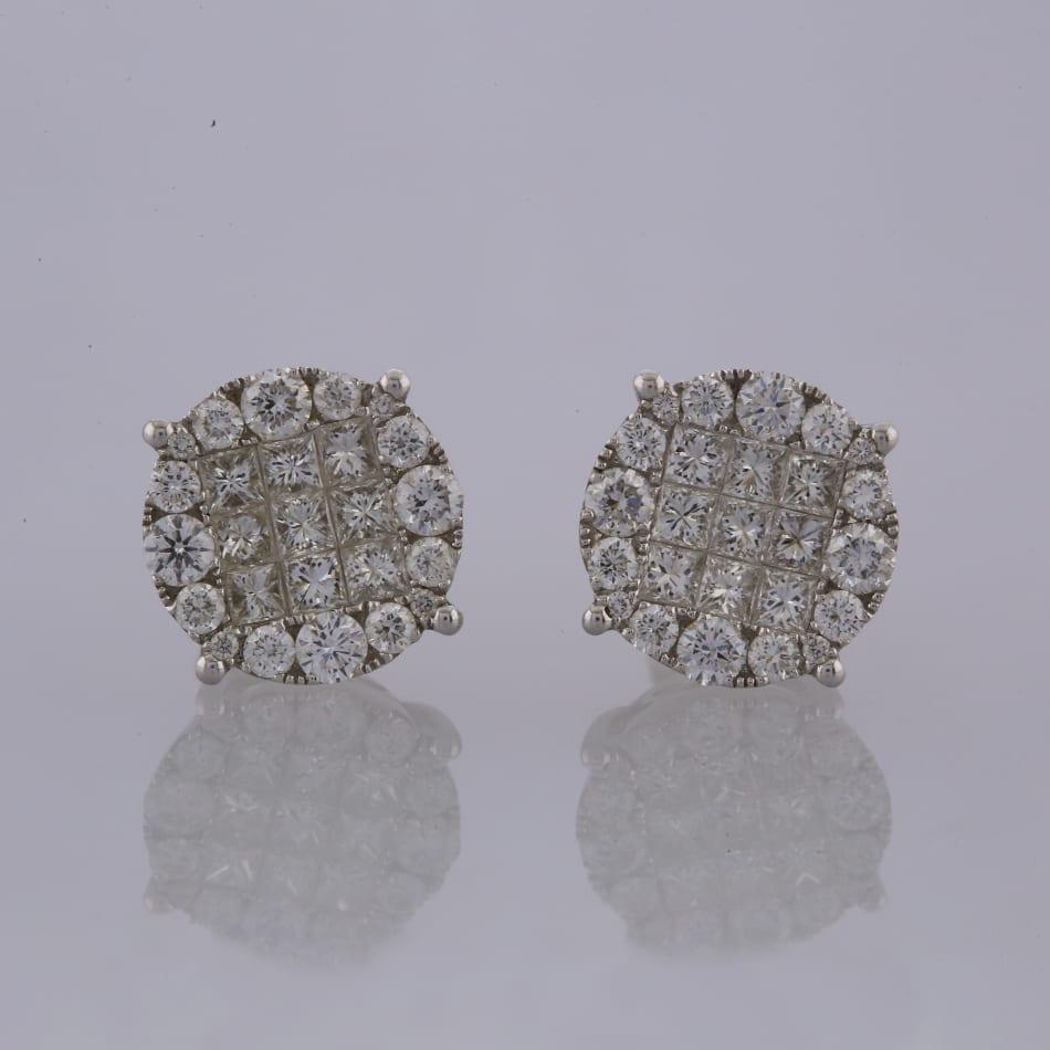 1.92 Karat Diamant-Ohrstecker mit Prinzessin- und rundem Brillantschliff (Carréschliff)