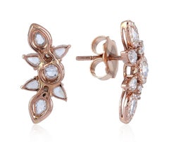 1.92 Carat Rose Cut Diamond 18 Karat Gold Stud Earrings
