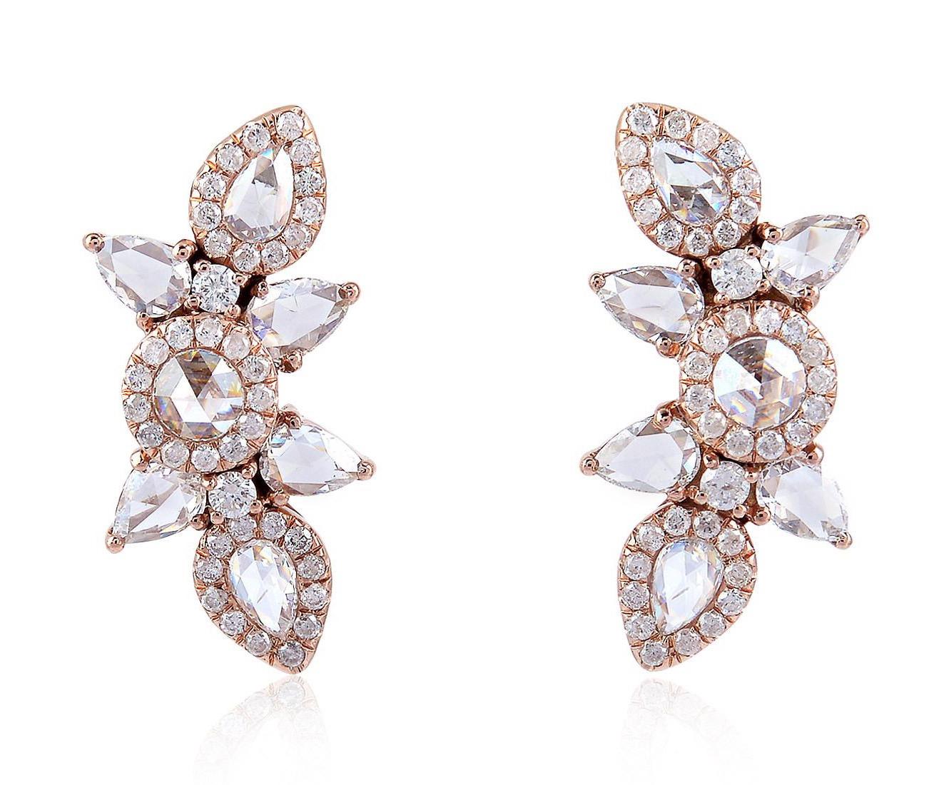 Contemporary 1.92 Carat Rose Cut Diamond 18 Karat Gold Stud Earrings For Sale